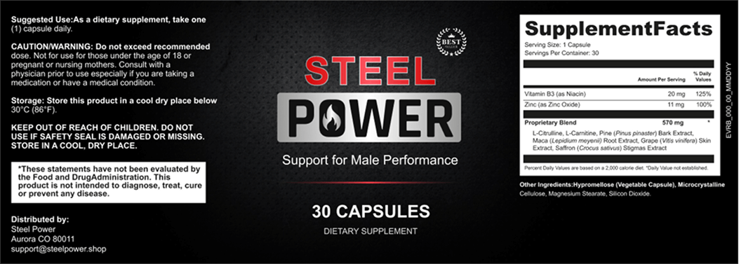 Steel Power supplement facts label